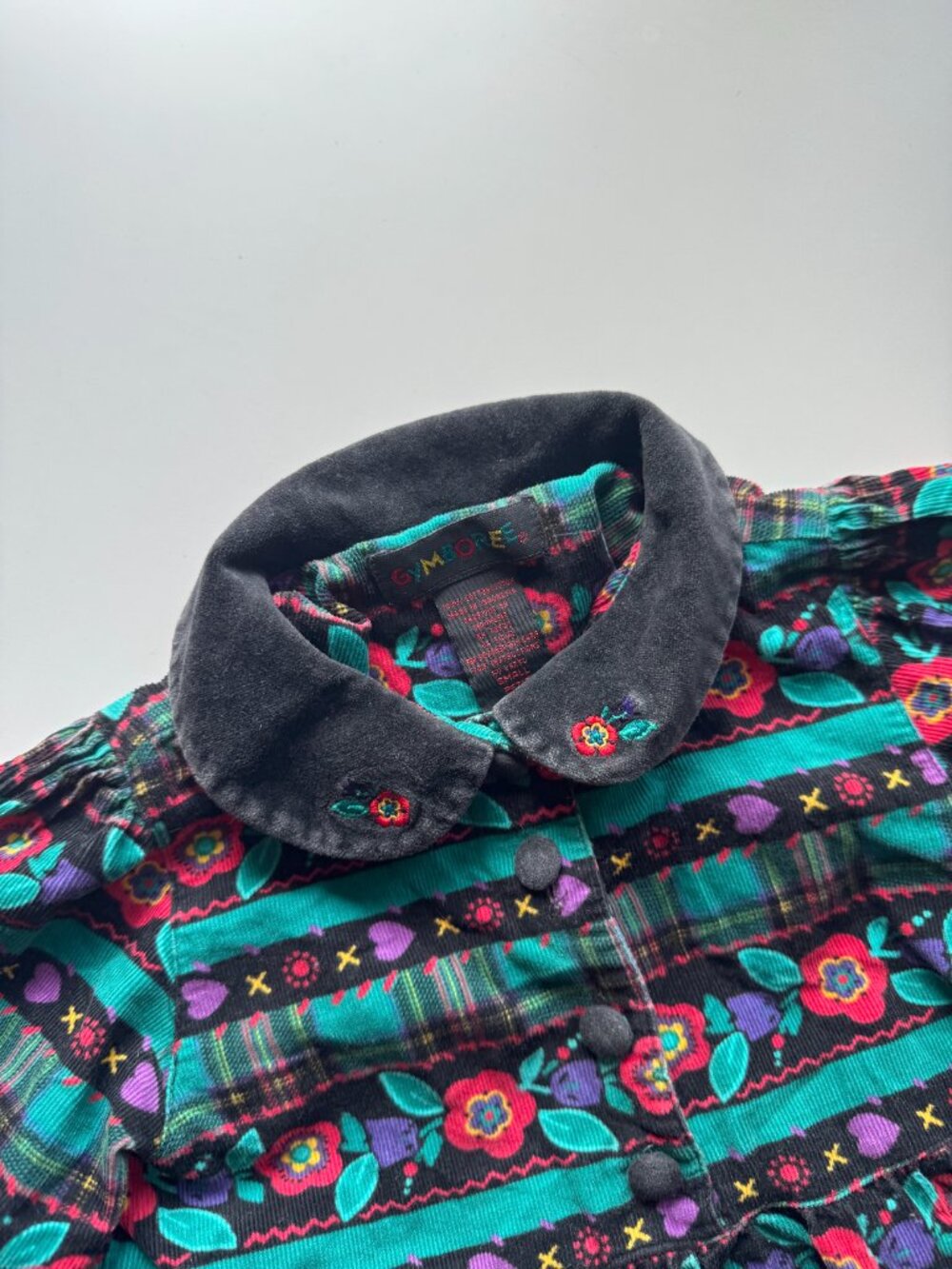 Vintage Girls' GYMBOREE Black Floral Cotton Corduroy Dress, Size S (5-6) - Picture 6 of 12